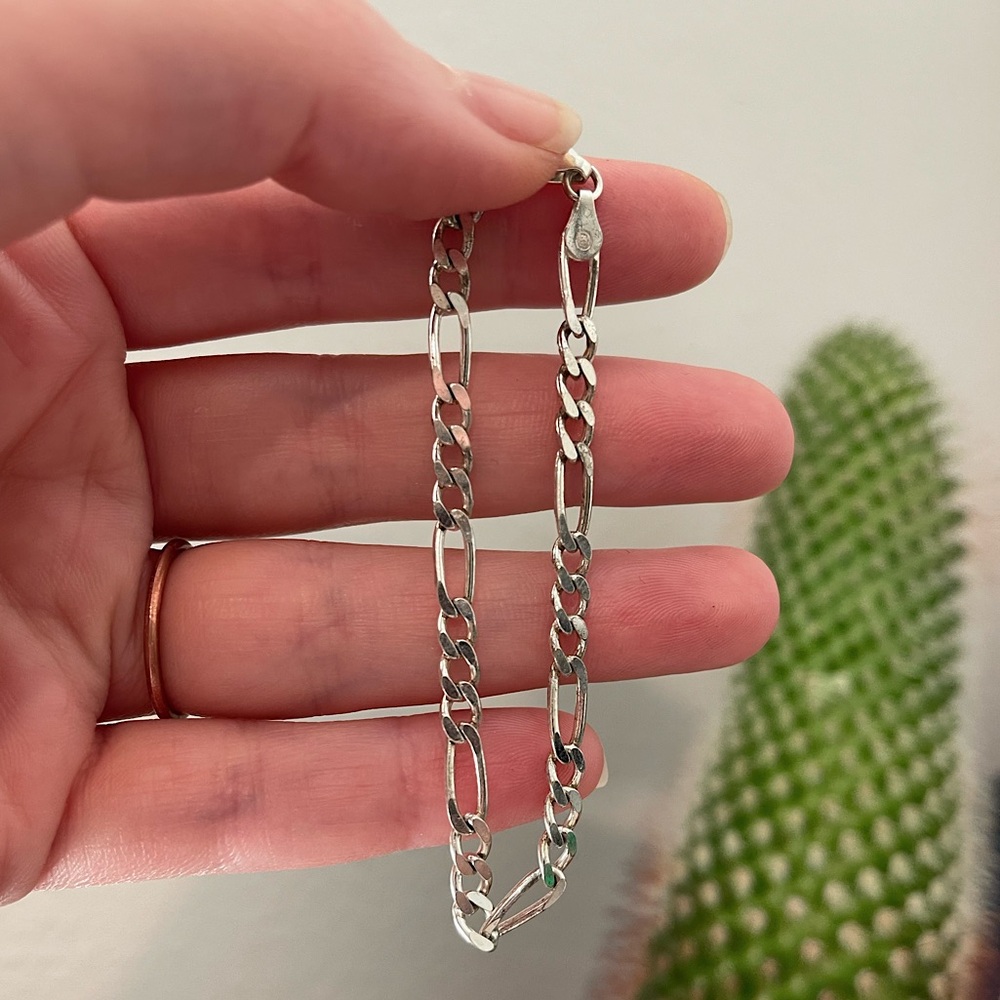 Vintage Sterling Silver 925 Italian Figaro Chain Bracelet 7” Unisex Old Money
